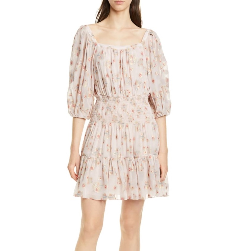 Rebecca Taylor Leander Metallic Floral Dress Pink